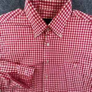Scott Barber Button Up Shirt Men's Large Red White Check Cotton Long Sleeve